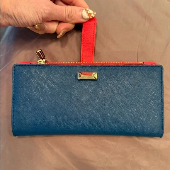 NWOT Rebecca Minkoff Navy Blue/Red Saffiano Leather Wallet MSRP$195 - Picture 7 of 11